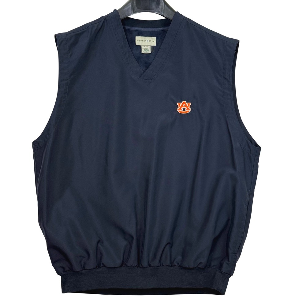 Auburn University Cutter & Buck Vest Men's L Golf Windbreaker V-Neck Navy Blue